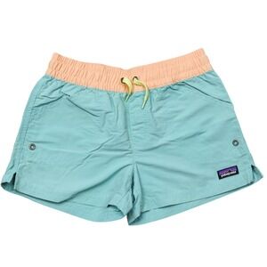 Patagonia Baggies Shorts Kids Large Teal Peach Colorblock Recycled Nylon Swim